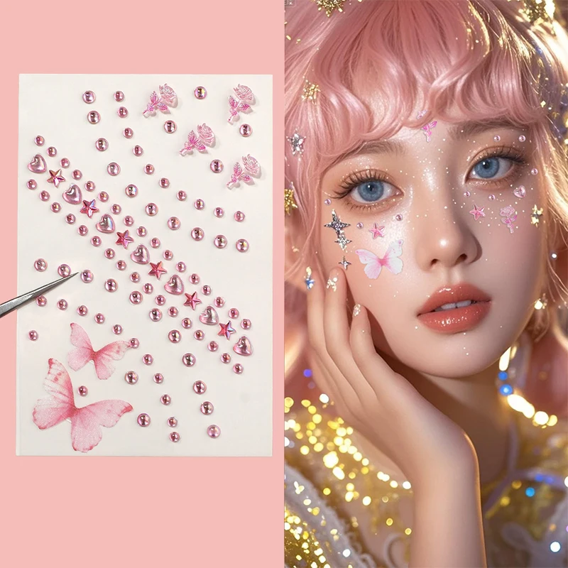 1 قطعة جوهرة الوجه اللؤلؤ ملصق ثلاثية الأبعاد الملونة حجر الراين الوشم عينيه ملصقات مهرجان مسمار الجسم ماكياج بلينغ ديكور #3