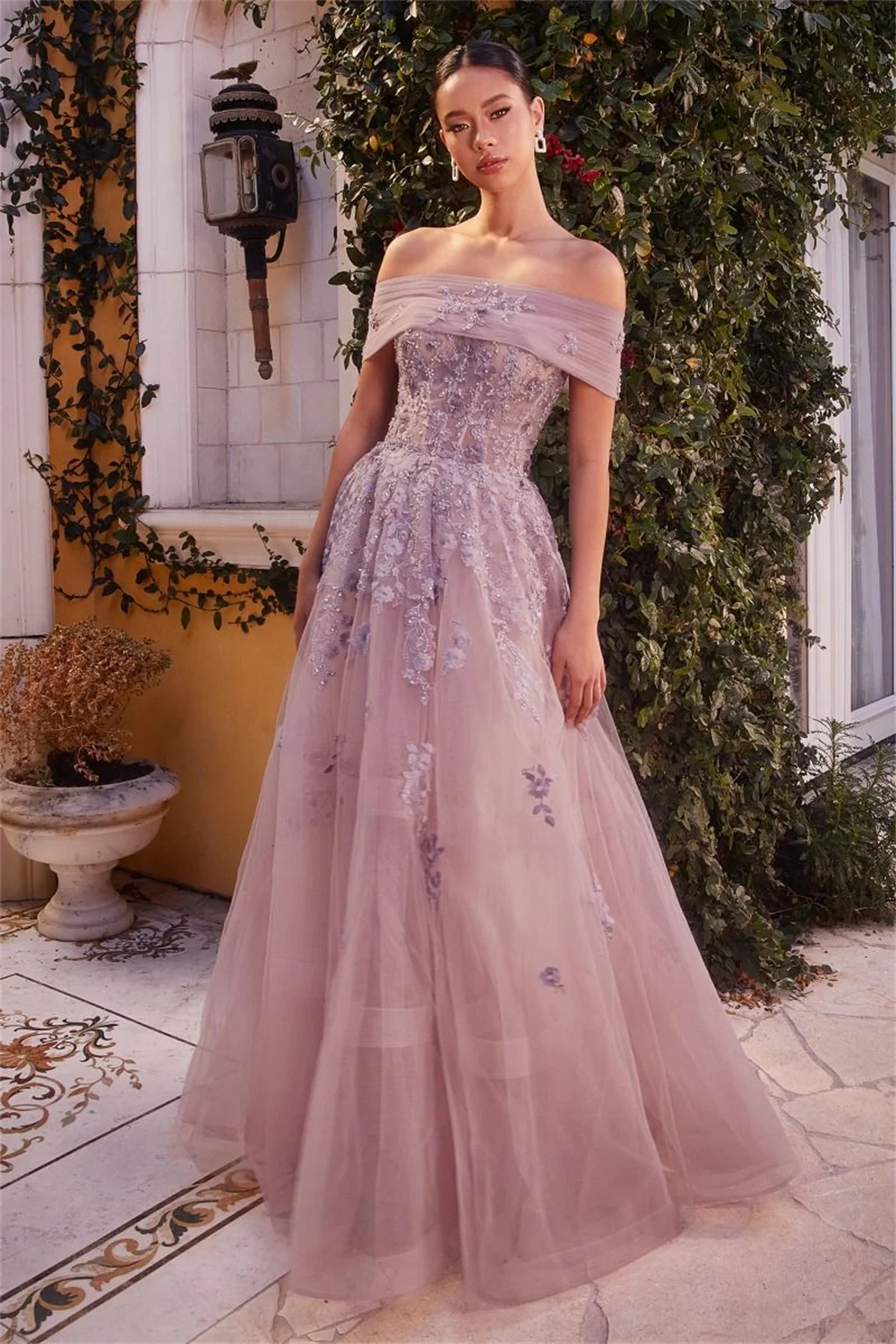 Tulle Off the Shoulder Sweetheart Prom Dresses Lace Appliques Sheer Corset Sleeveless Formal Evening Gown A-line Long Ball Gowns