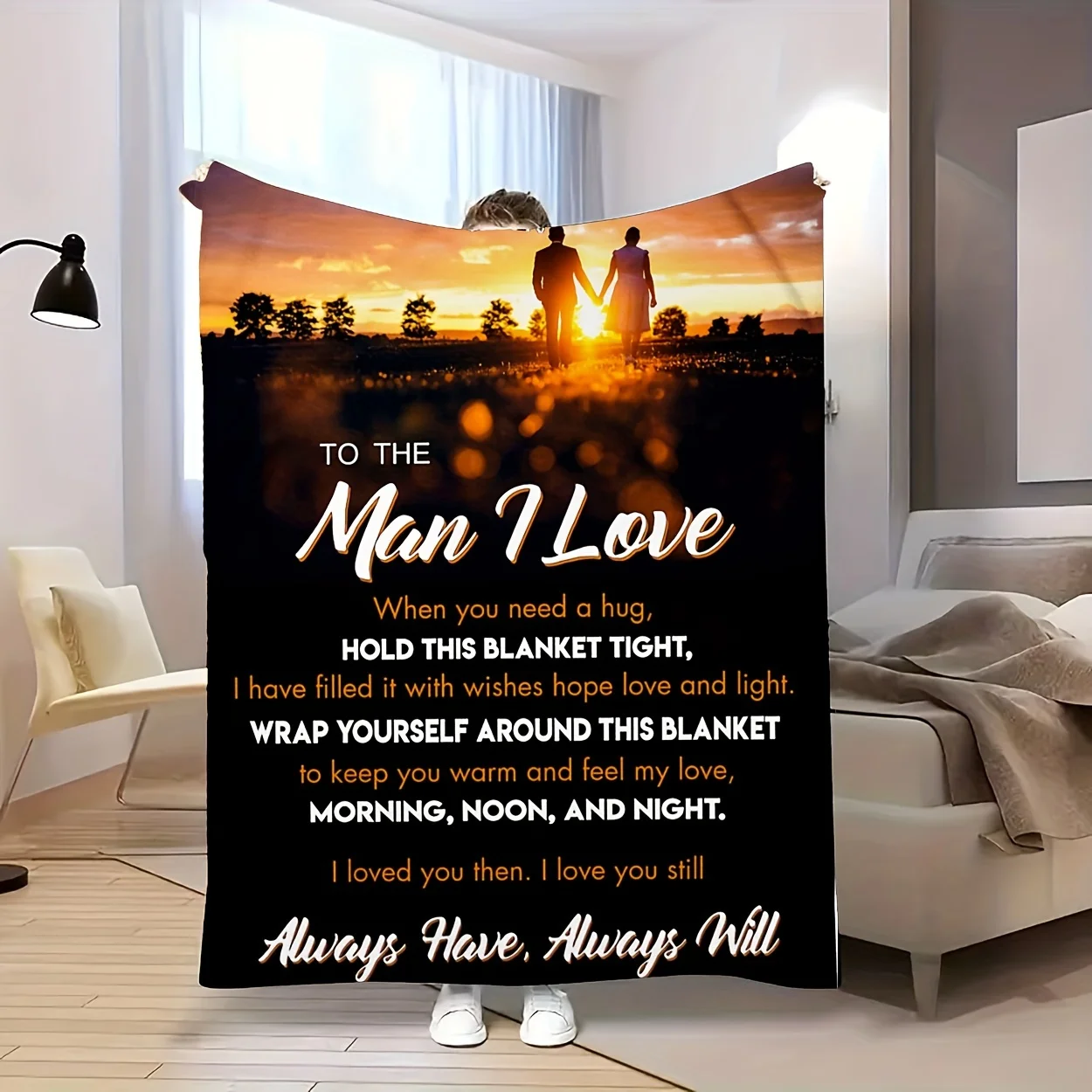 VIKAMA Saint Valentin Couple Coucher de Soleil Silhouette Tapis Amour Poème Cadeau pour Petit Ami Longue Distance Amour Confort
