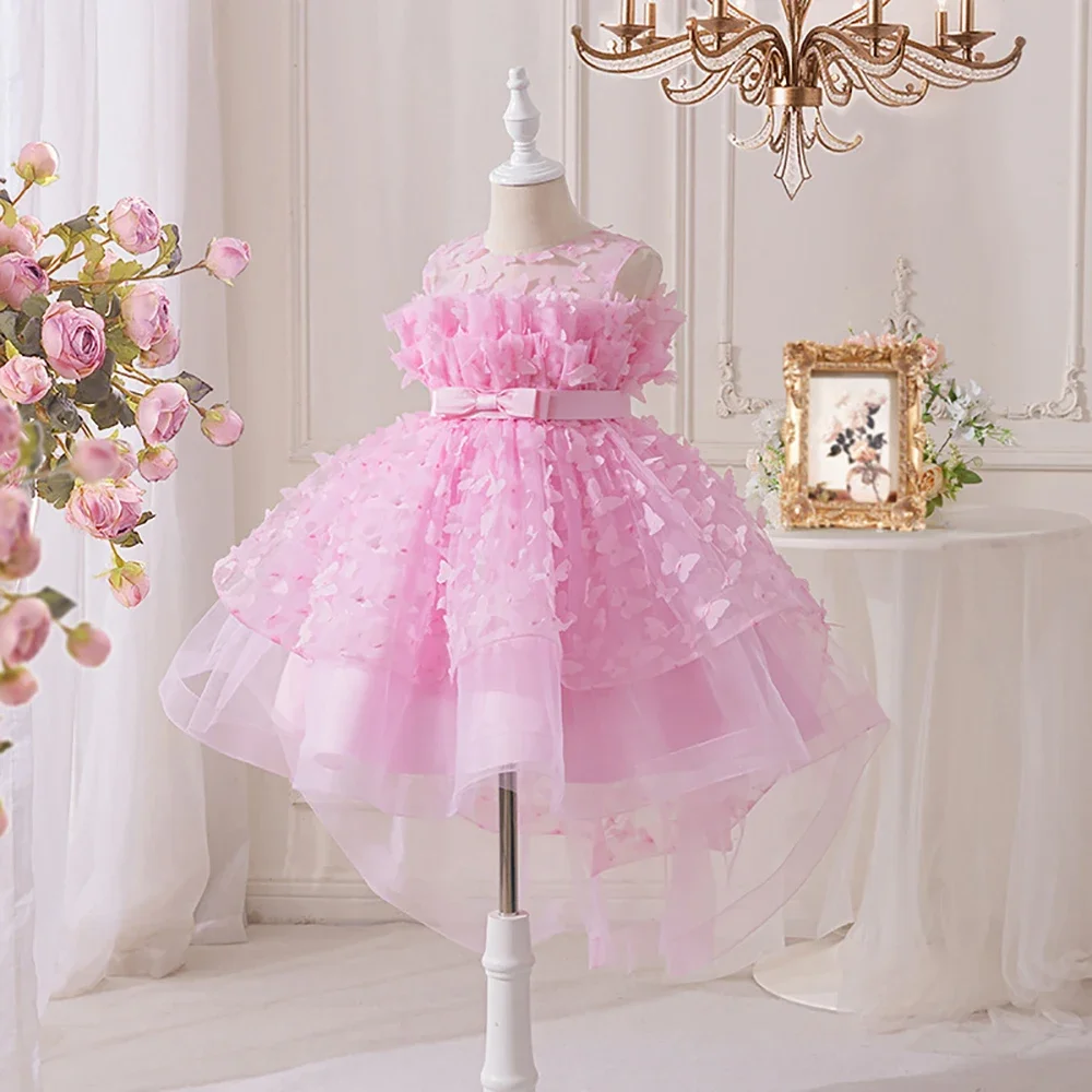High-end Butterfly Princess Dress for Girls Children's Trailing Birthday Party Puffy Wedding Costume Gown