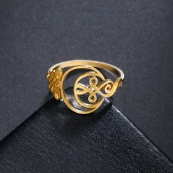 LIKGREAT Stainless Steel Hollow Moon Ring Silver Color Unalome Symbol Finger Rings Amulet Jewelry Gift for Women Men Accessories