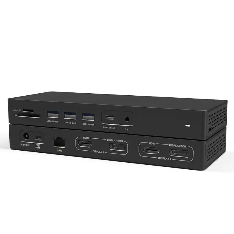 Multi-Screen Display HUB Aluminum 14 in 1 Dual DP Gigabit USB Docking Station For USB3.1 USB HUB