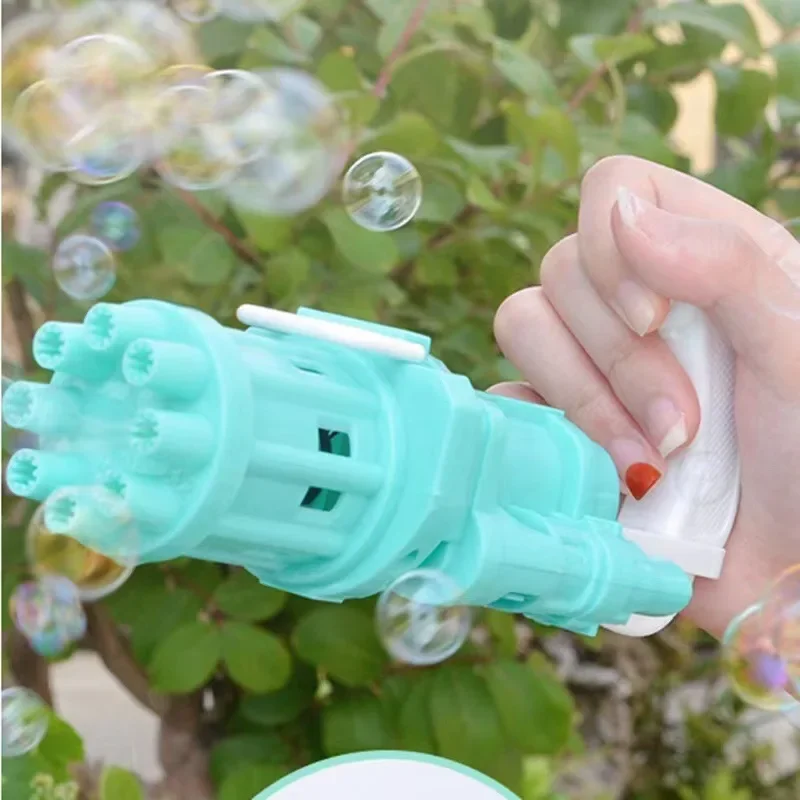 Máquina eléctrica de burbujas Gatling de 8 agujeros, soplador automático, pistola para hacer jabón y agua para niños, playa de verano, juguetes para niños al aire libre