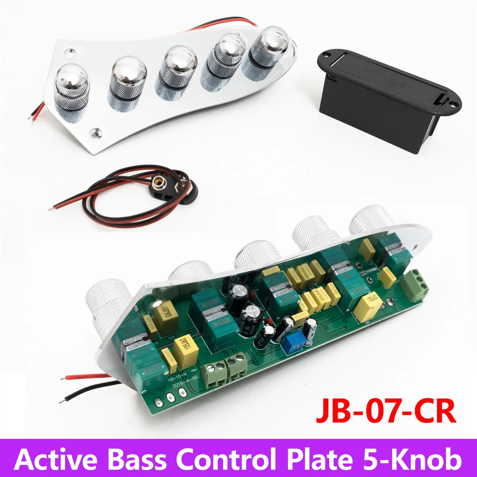 

5 Knob Active Bass Control Plate Prewired 4 Band EQ with Switch, Chrome Electronics Upgrade Kit for JB Style Bass Guitar