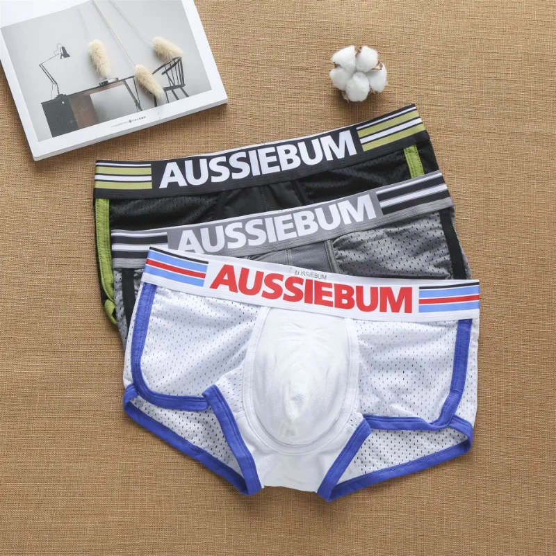 Aussiebum Men\'s boxers Cotton mesh buttock lifting Breathable Briefs Fashion tide Youth Underpants Student shorts