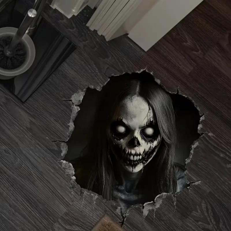 Terrifying female ghost crawling out of the underground cave wall sticker Halloween prank scary waterproof floor sticker