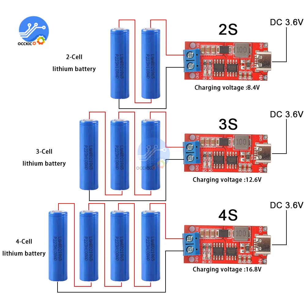 Type-C BMS 2S 3S 4S 1A 2A 4A 18650 Lithium Battery Charger Board With Terminal Step-up Boost Module For Li-Po Polymer Power Bank