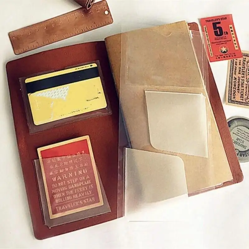 Travel Notebook Retro Loose Leaf Diary PVC Pouch 3 Pockets Durable Plastic Pouches For Daily Use