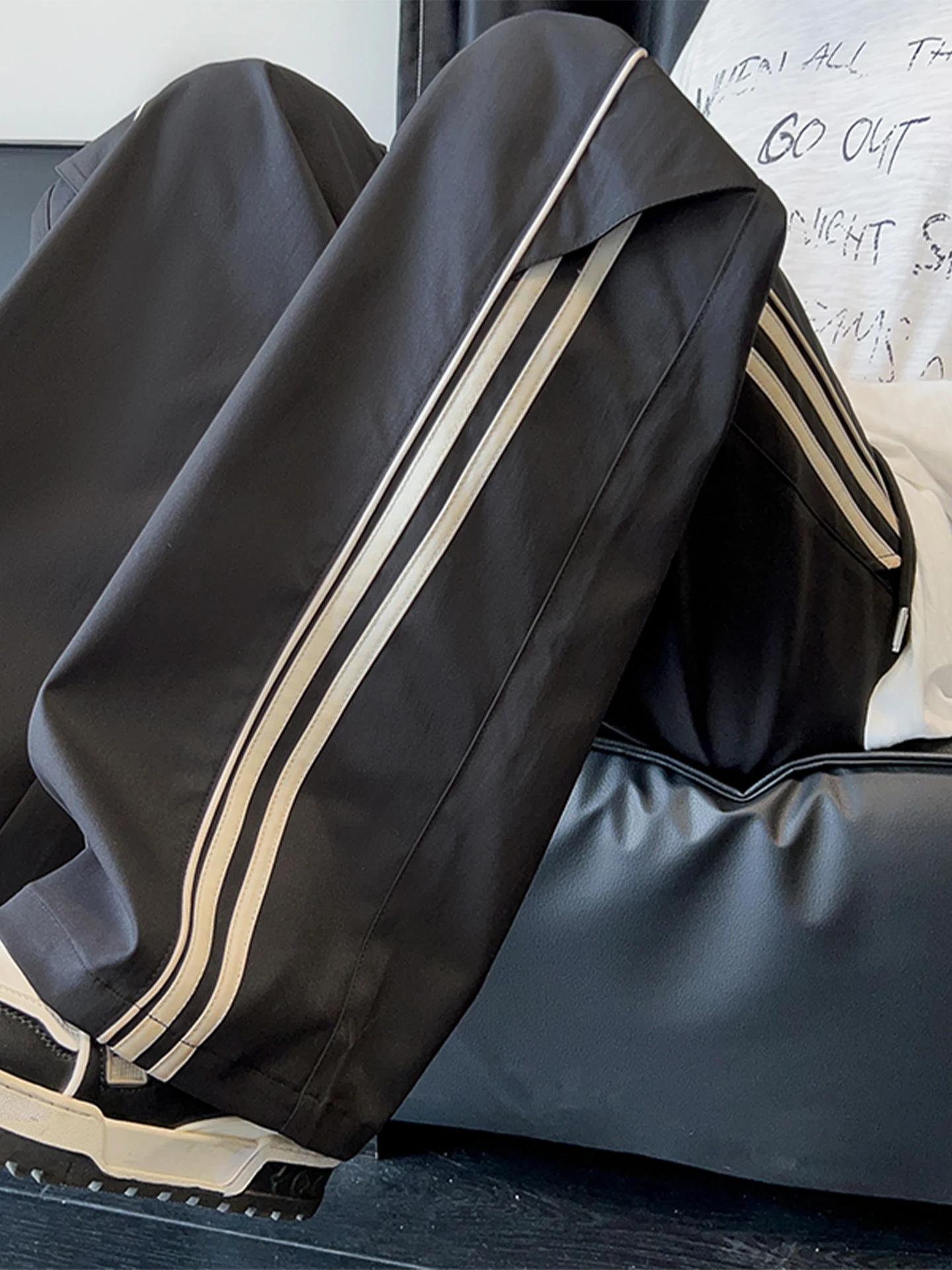 

Trendy American Side Stripe Sports Pants Men's Casual Loose Straight Leg Pants Autumn Faion Brand LPZ Breathable Polyester