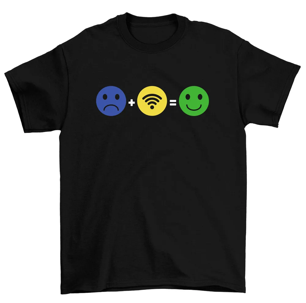 Sad Face Plus Wifi Equals Happy Face  T-Shirt Men Women High Quality 100%Cotton Short Sleeve