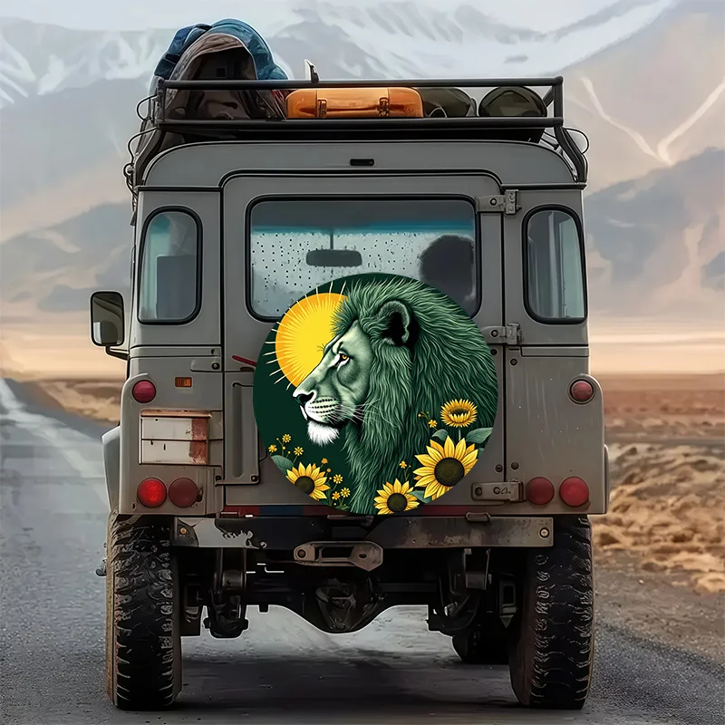Green Lion Sunflower Spare Tire Cover For SUV Trailer RV Waterproof Sun Protection