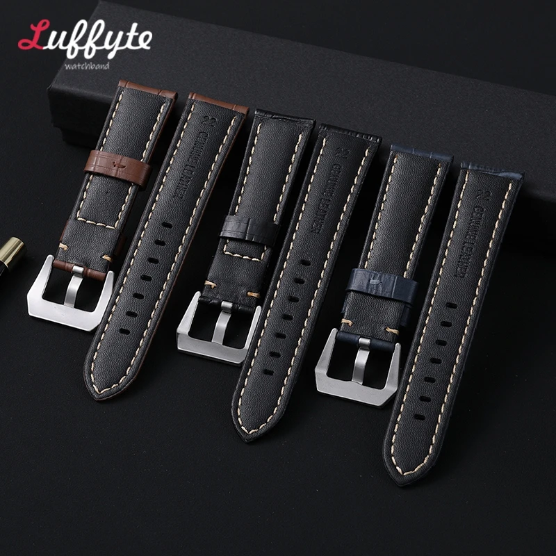 Embossed Cowhide Leather Watch Strap 20mm 22mm 24mm 26mm Watchband Vintage Wrist Band Accessories Replacement Men Watchband