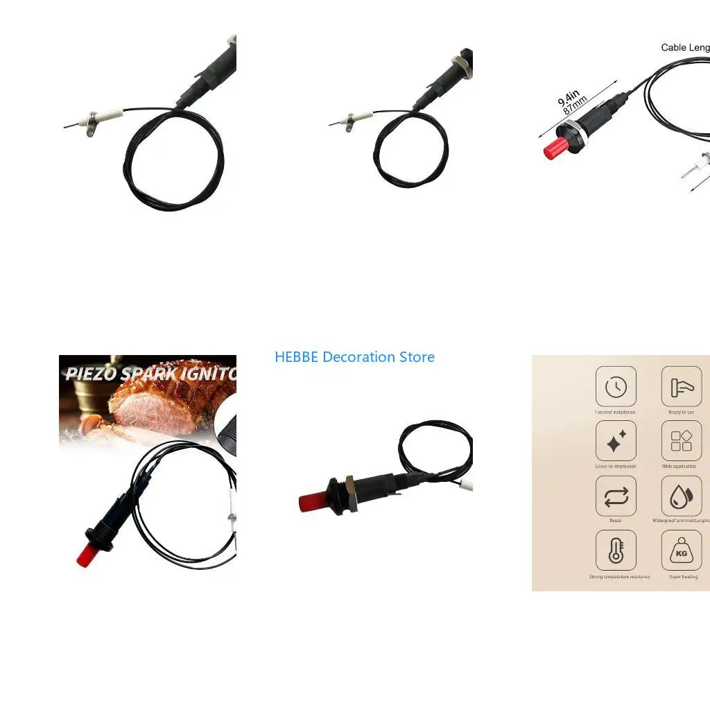 B0KC Piezo Ignition Set with Cable Long Push Button Kitchen Lighters Igniter