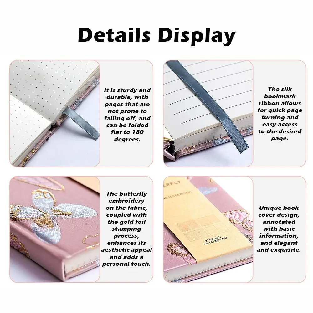 High Quality A5 Notebook Embroidery Butterfly 4-in-1 Inner Pages Junk Journal Hard Cover Planner Students