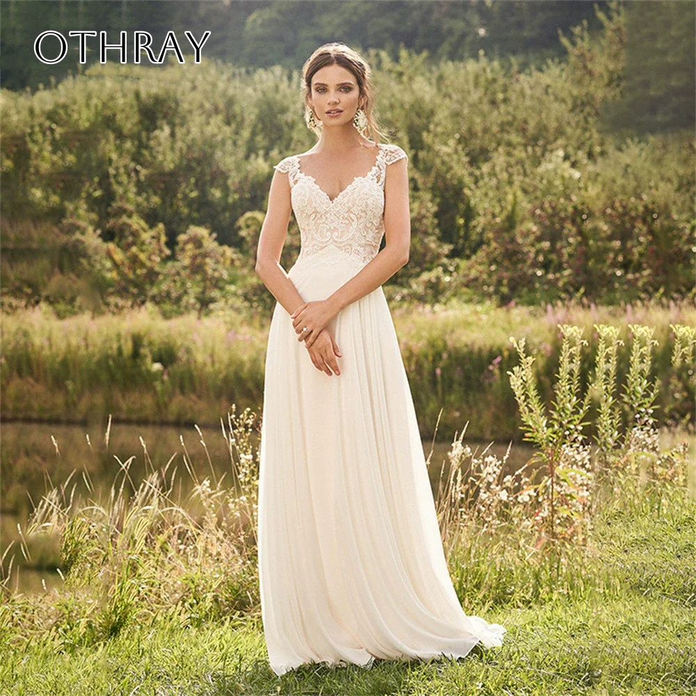Bohemian Lace Sweetheart A-line Bridal Wedding Gown Buttons Chiffon Sweep Train Customized свадебное платье