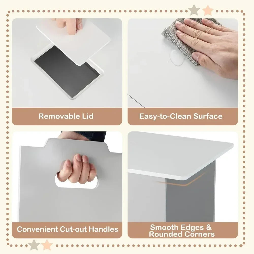 Kids Table and Chair Set, Convertible Toddler Table & 2 Bench Set & 4-Tier Toy Storage Organizer Bookshelf