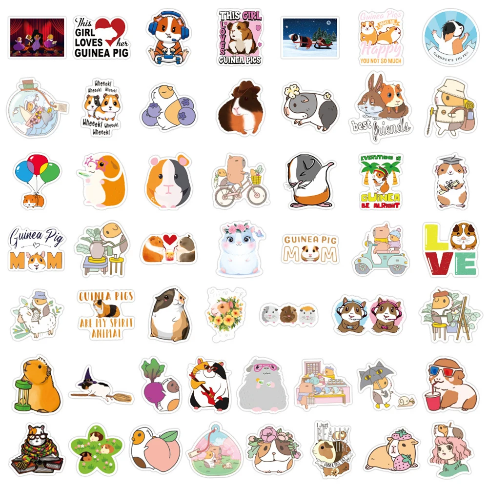 10/30/50/100PCS Kawaii Guinea Pig Cartoon Stickers Animals Graffiti Decals DIY Laptop Suitcase Guitar Travel Sticker Kids Toys