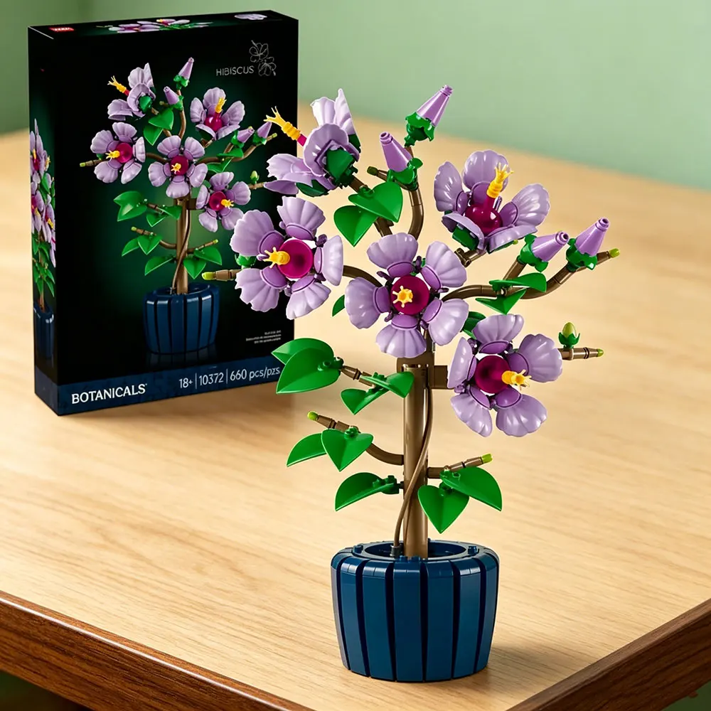 Ensemble de blocs de construction Hibiscus 660 pièces, collection botanique de fleurs violettes pour adultes et adolescents, décoration florale DIY, décoration de la maison, jouet cadeau