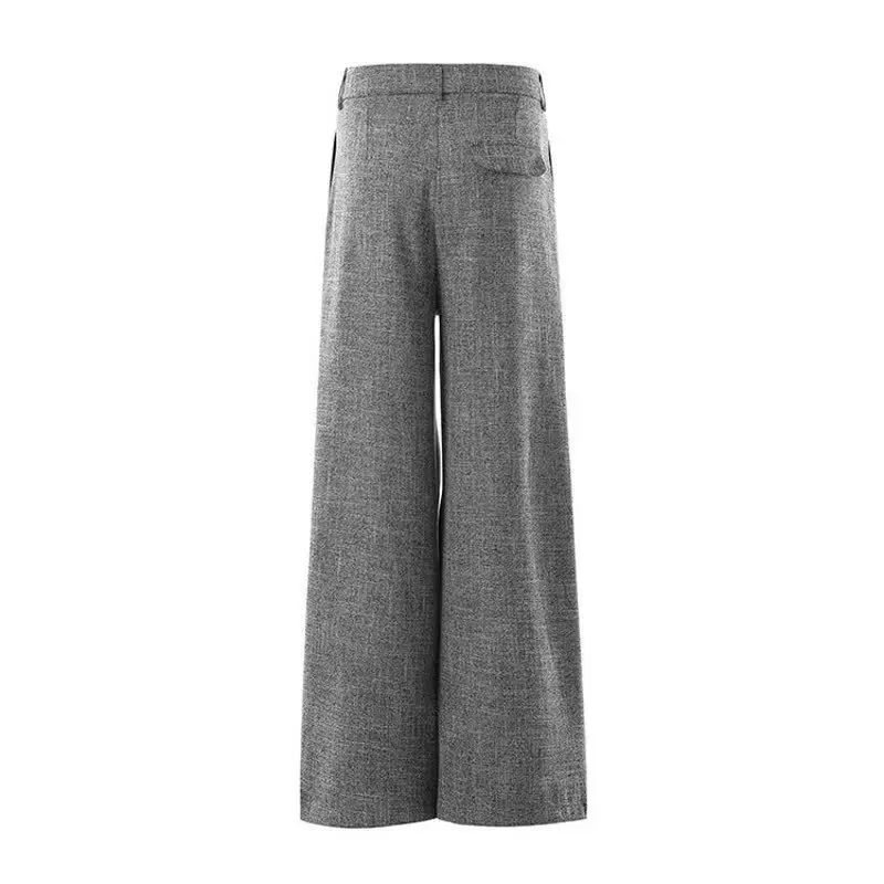 2026 New Spring Autumn Women's Luxury Gray Button Down Casual Suit Pants Retro Versatile Loose Slim Draped Wide Leg Trousers