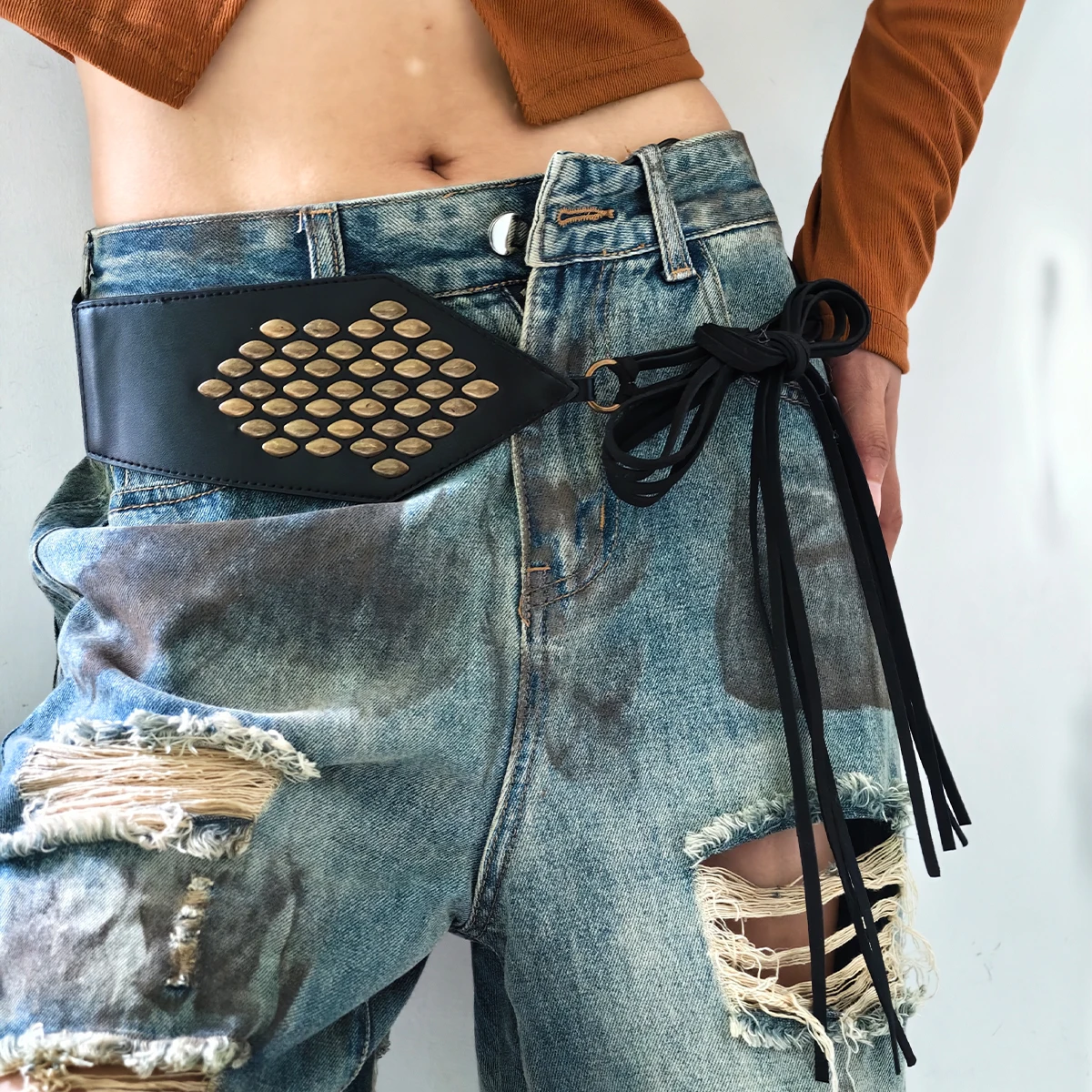 عقدة الخصر حبل موضة الجلود حبل حزام عريض للنساء حجم كبير راعية البقر الغربية كاوبوي الخصر سلسلة ل معطف على شكل ثوب الجينز