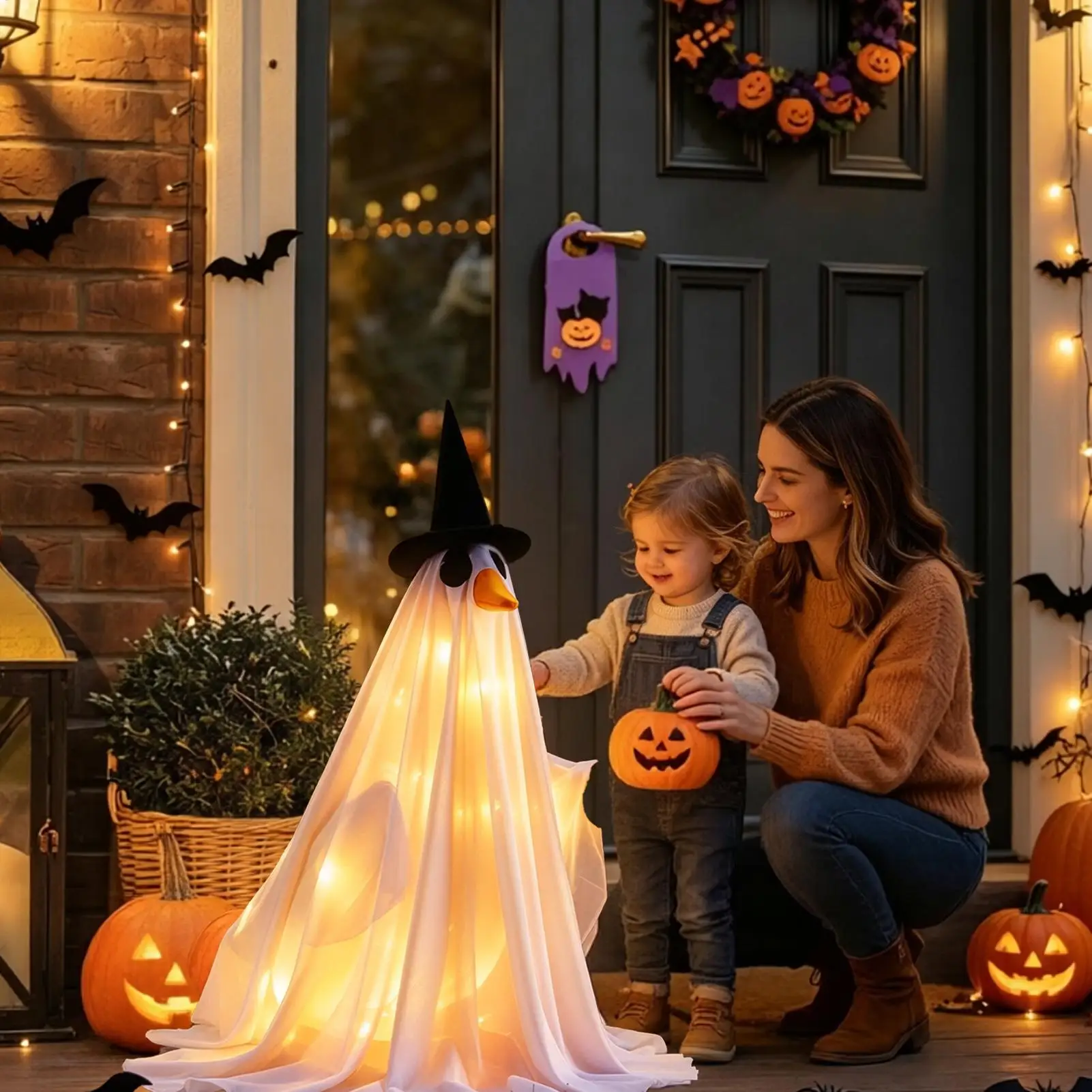 ポーチグース-ハロウィン衣装-ライト付き-ハロウィンゴースト-秋の装飾ドレス-23インチ-グース衣装-庭の装飾用-パスウェイ用
