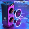 FanFun 500W 大型 Bluetooth スピーカー、LED パーティーライト付きワイヤレススピーカー、マイク 2 個付きカラオケマシン、カラオケスピーカー 5