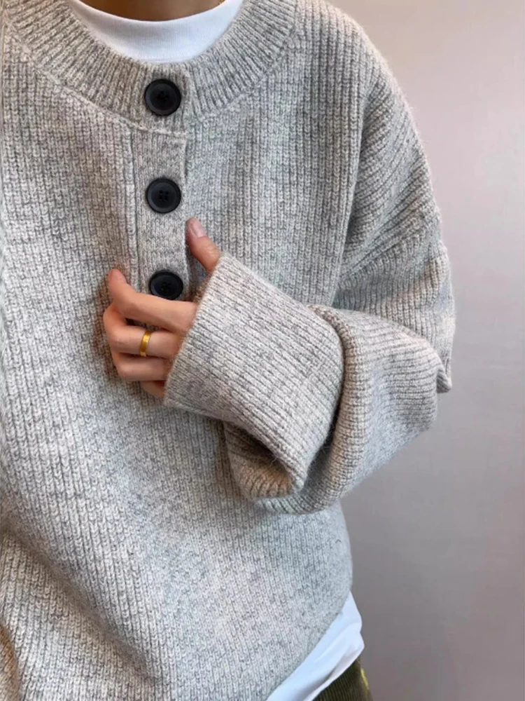 

Мужской вязаный свитер Light ey Henry Collar на пуговицах, зимний, в американском стиле, повседневный, трикотажный, без воротника, для отдыха