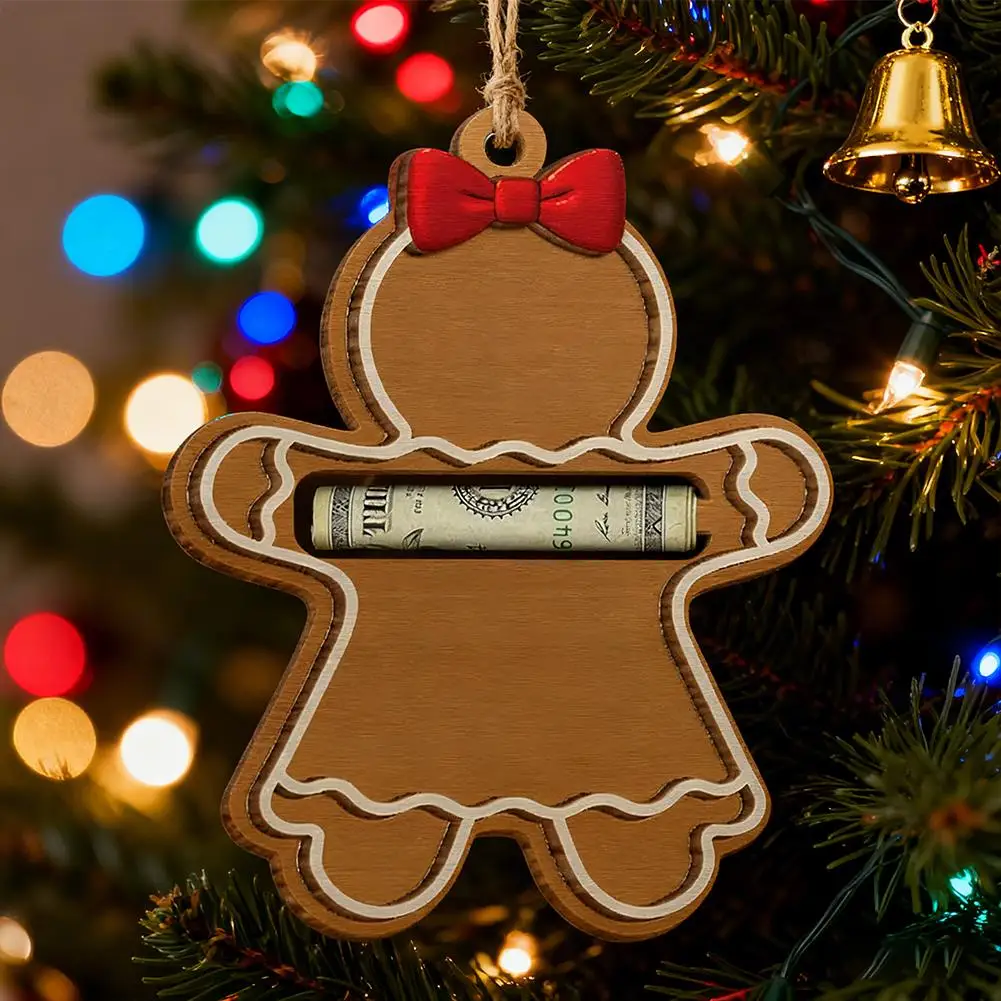 هدية مشبك نقود خشبي مصنوع يدويًا، موزع مشبك حامل نقود عيد الميلاد للنقود مع سحر شجرة مباركة، زخرفة محفظة سانتا