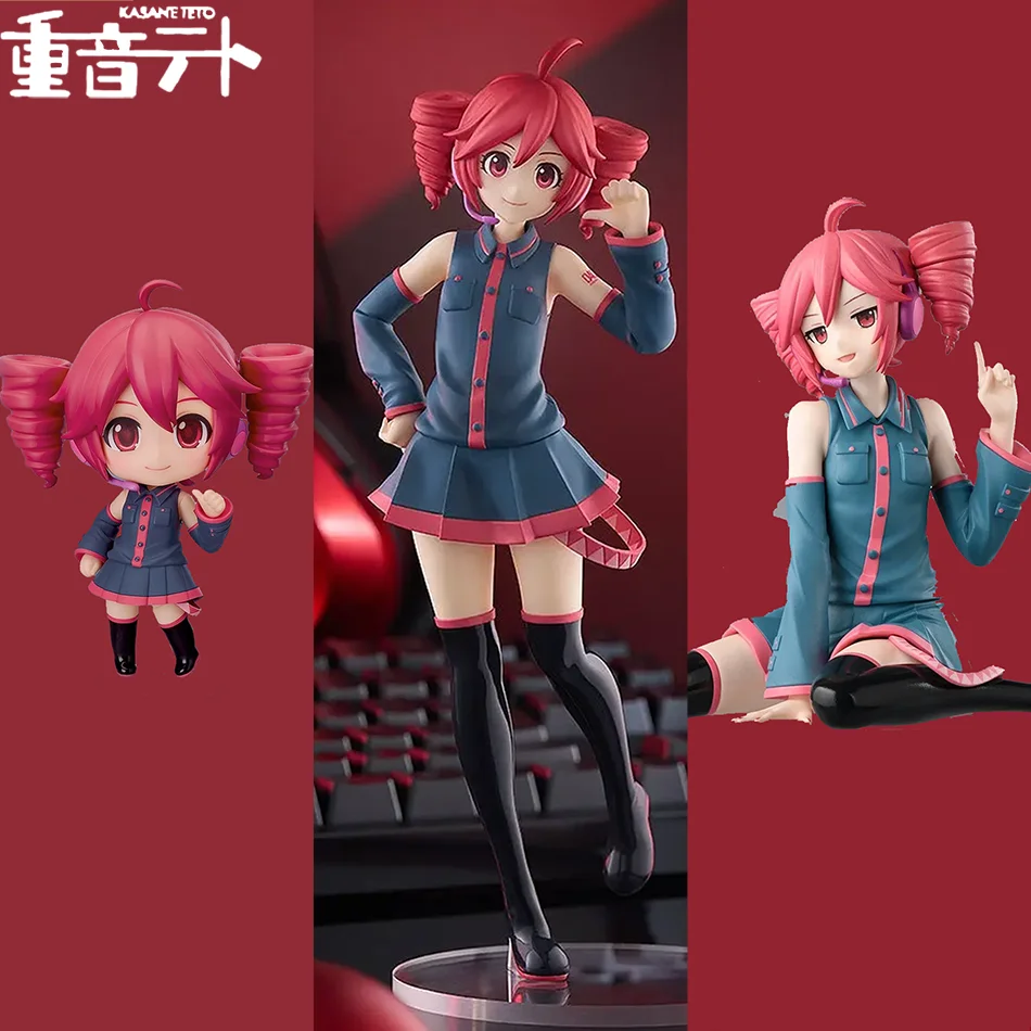Conjunto de Figuras de Anime Kasane Teto Twin-Tail – 3 Bonecas Colecionáveis em PVC com Três Poses, Estátuas de Personagens Fofas para Decoração de Mesa