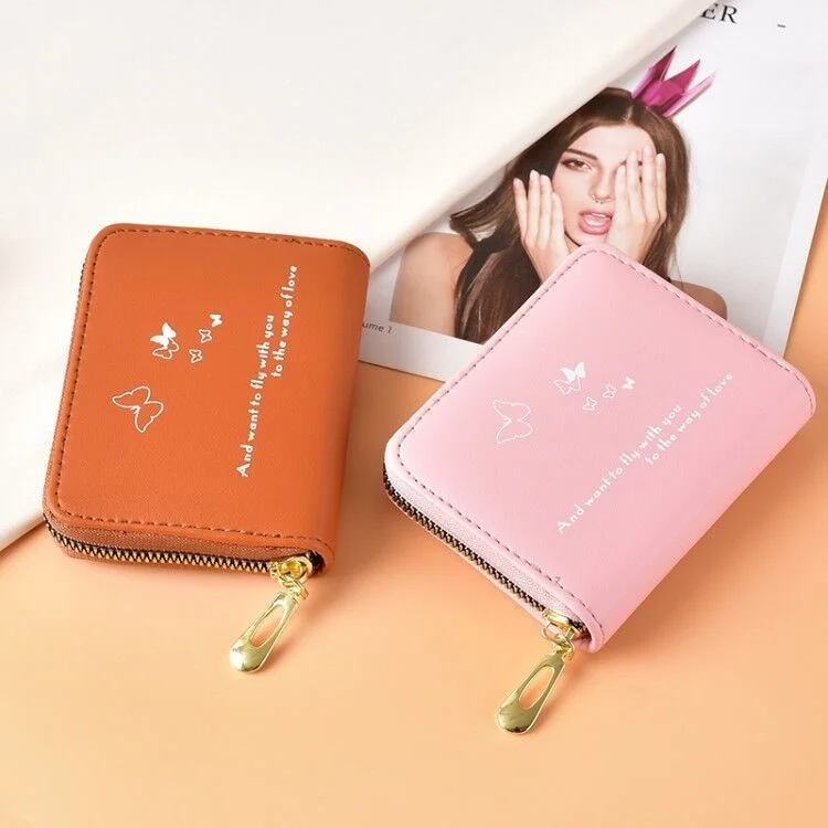 Wallet women's short 2021 new small cute anti-theft zipper printed zero wallet female student small purse card bag