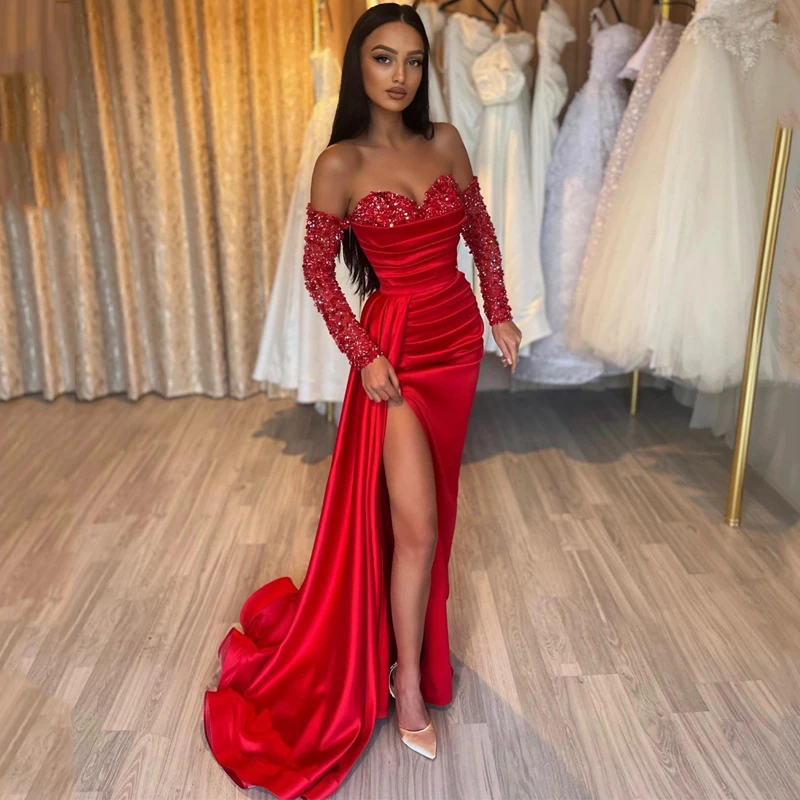 Thinyfull 2023 Red Mermaid Prom Avondjurken Sweetheart Sequines Party Dress Hoge Split Floor Lengte Cocktail Jurken Plus Size