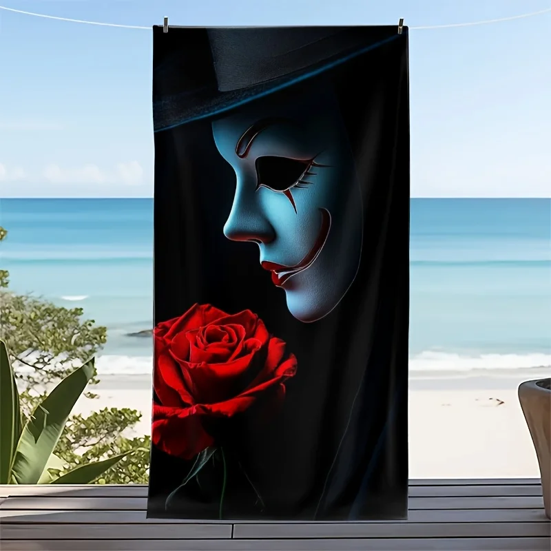 Mask and Red Rose Theme polyester microfiber beach towel is highly absorbent, suitable for swimming and beach outings