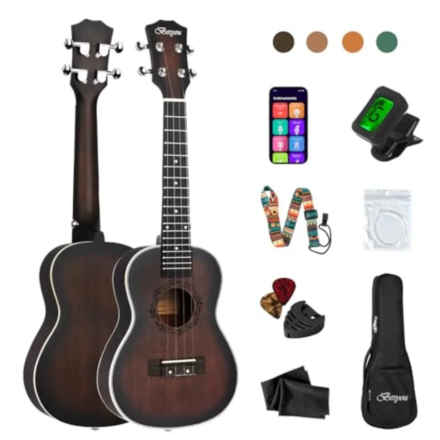 

23 Inches Ukulele Beginner and Adult Student Travel Mahogany Concert Ukelele Kits with Tuner Gig Bag Strap Carbon Nylon String