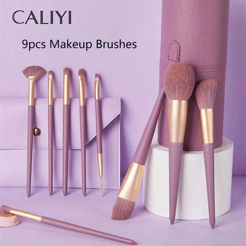 CALIYI 9PCS pennelli per trucco Soft Cosmetic Powder Eye Shadow Contour Highlight Lip Concealer Make up Tools pennello di alta qualità