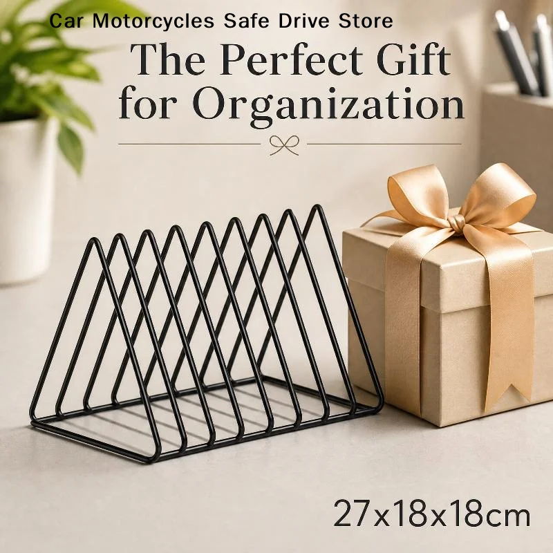 【M】5/9 Grid Storage Rack Triangle Iron File Organizer Metal Desktop Book Magazine Holder Multifunctional Vertical Display Rack