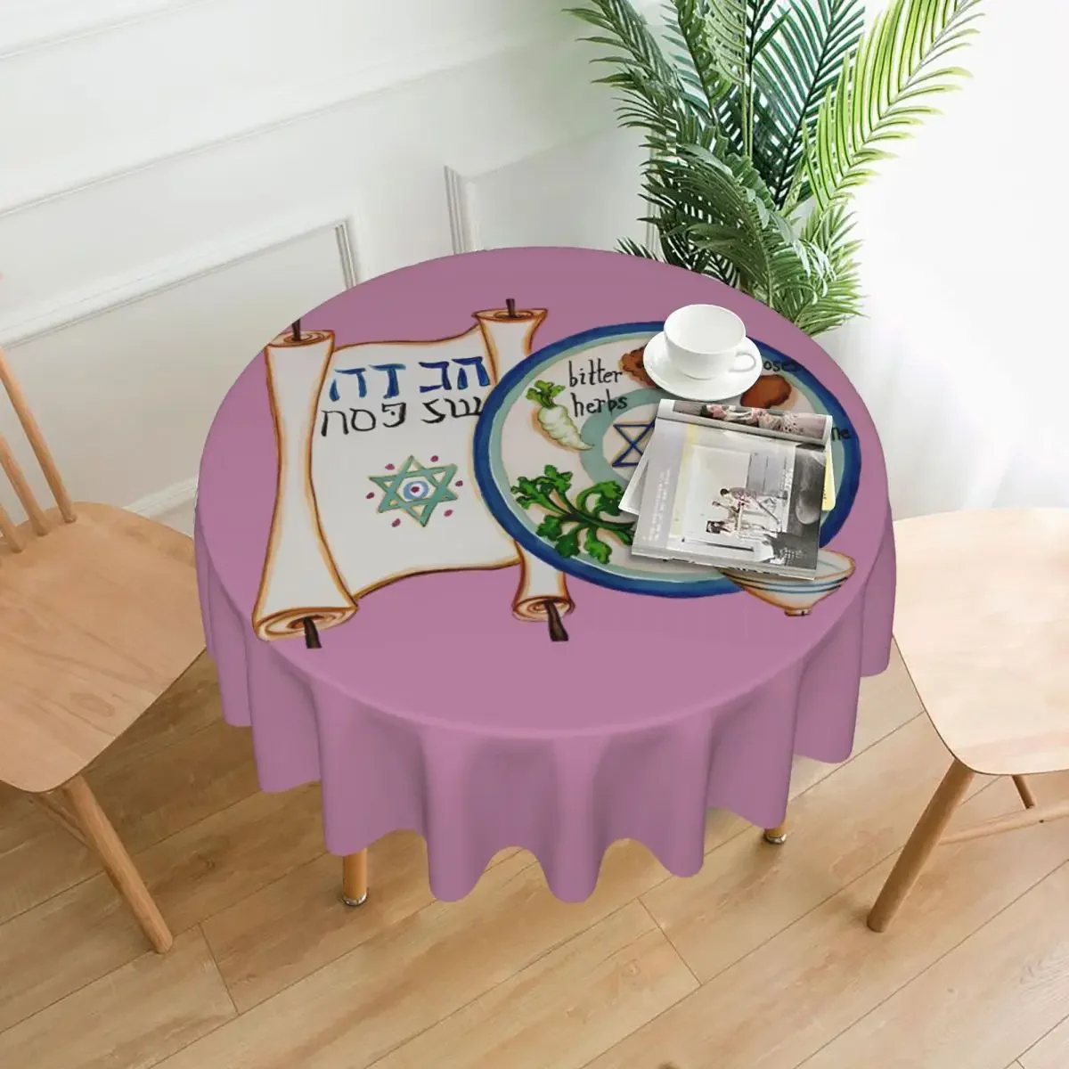 Jewish Passover Tablecloth Pink Modern Round Table Cloth For Banquet Christmas Party Table Cover Wholesale Table Decoration