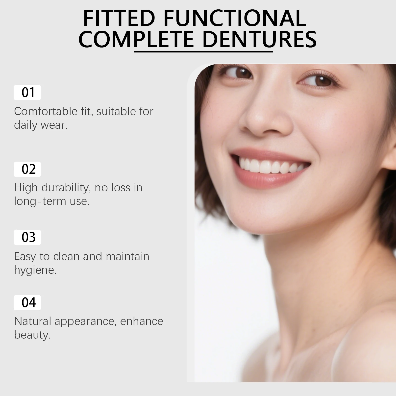 

Natural Complete Dentures Temporary Repair Missing Broken Irregular Tooth Space Shrink Down Upper Lower False Teeth Full Set