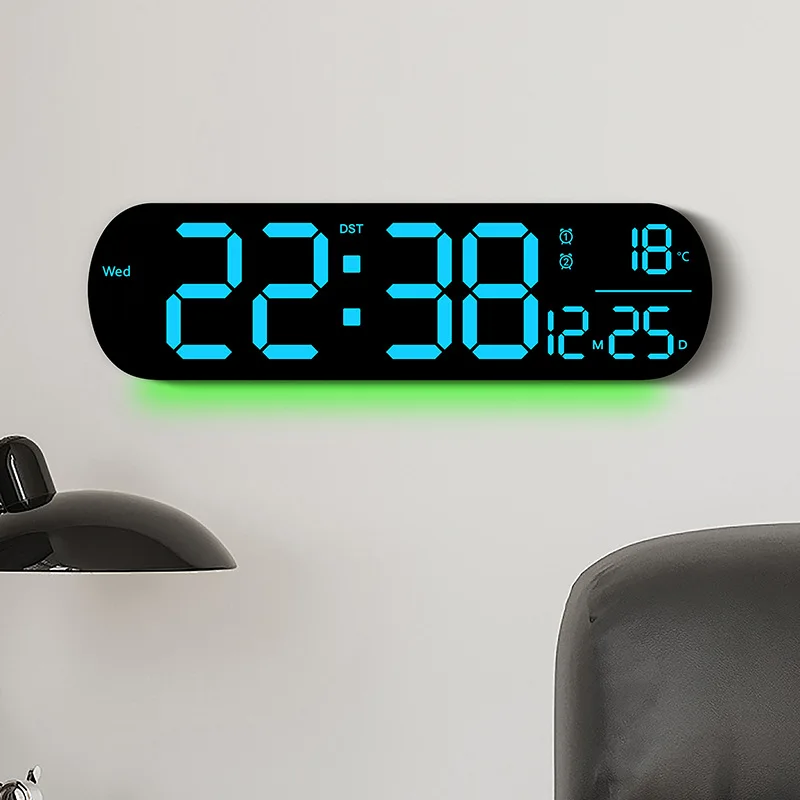 RGB Colorful Large Digital Wall Clock Temperature Date and Week Display Dual Alarm Clock Electronic Watch with Remote Control