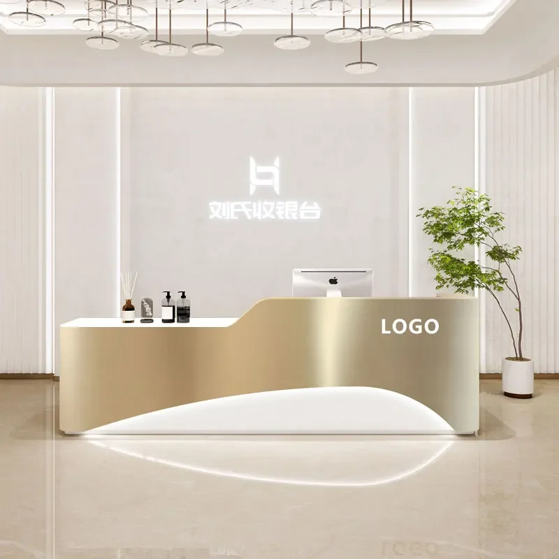G8578 Cashier Shop Small Clothing Store Light Luxury Stainless Steel Beauty Hair Shop Bar Simple Modern Reception Desk