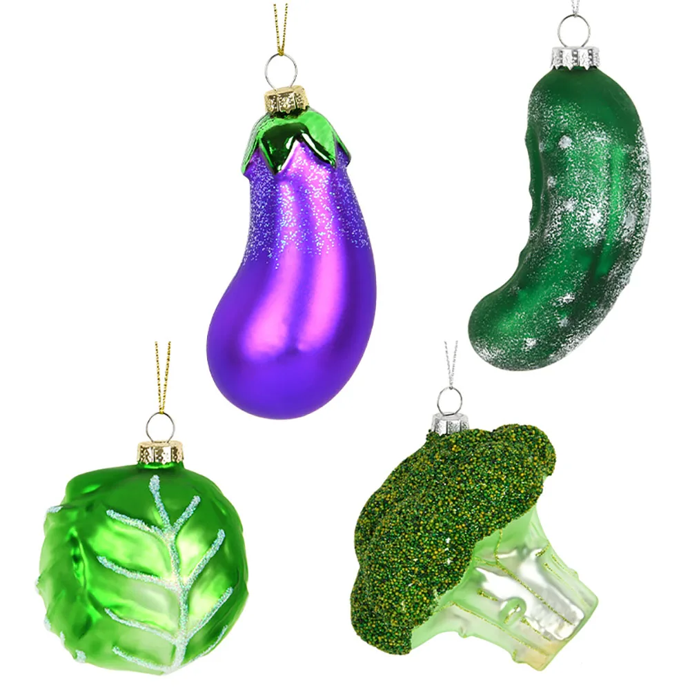 Glass Painting Vegetable Series Christmas Decoration Cucumber Eggplant Broccoli Xmas Tree Hanging Ornament New Year Party Gifts