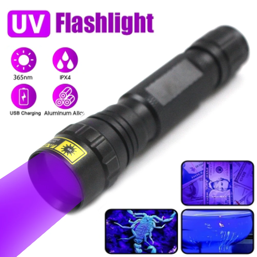 

365nm UV LED Flashlight Hunting Violet light Torch 18650 UV Headlight Ultraviolet Torch Black Light Pet Urine Stains Detector