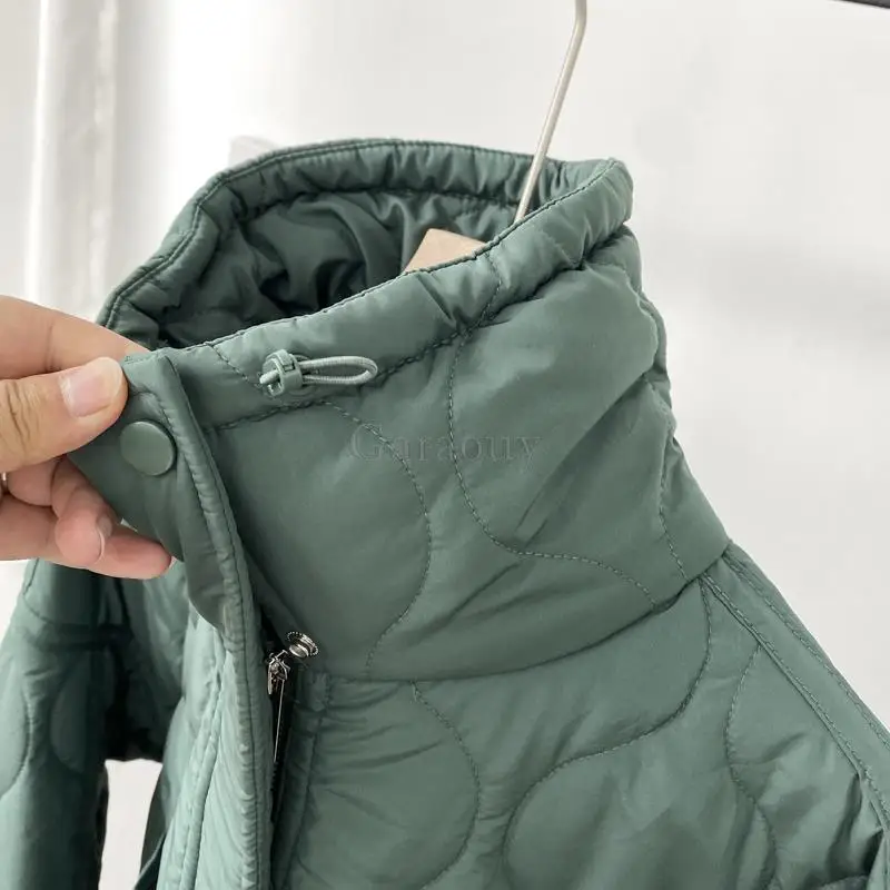 Garaouy 2023 Autumn Winter New Women Parka Coat Loose Stand Collar Pocket Cotton Clothes Female Green Jacket Warm Outwear Mujer