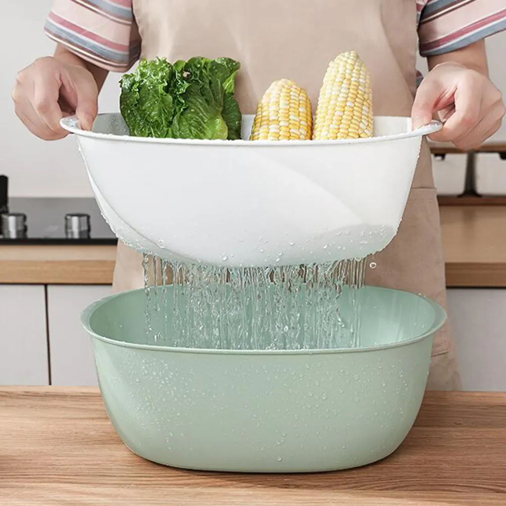 

1Pcs Thickened Double-Layer Drain Basket Small Size Plastic Colander Washing Bowl Strainer Fruit Vegetable Kitchen Storage