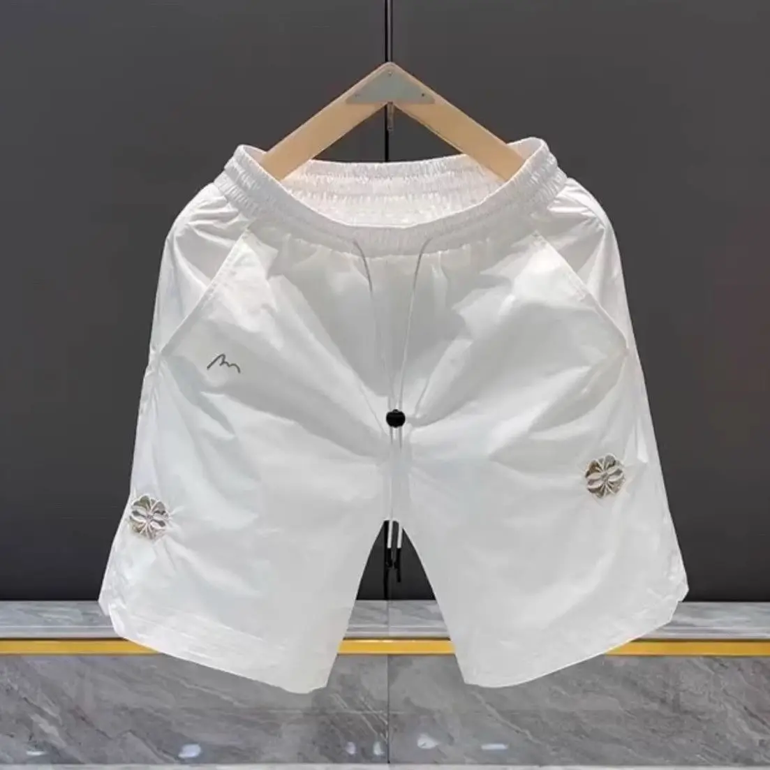 

Men's Summer Thin Five-Quarter Casual Beach orts Breathable Qui-Drng Straight Leg Elastic Waist Youth Faion Loose Fit