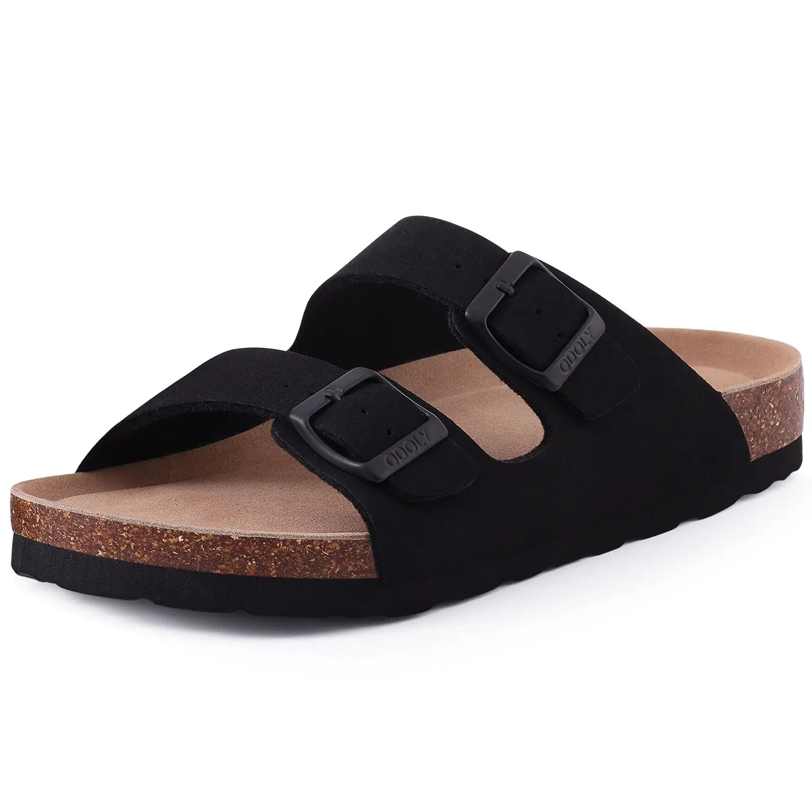 Comwarm Fashion Men Leather Sandals Summer Cork Footbed Slide Sandals Beach Sandals Unisex Brand Sandals with Adjustable Buckle