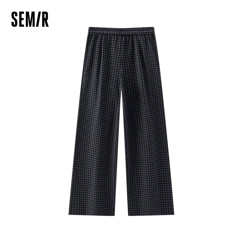 Semir Women Pants Wool Look Fabric Plaid Pattern Wide Leg HighWaist Fit Retro Style 2026 Winter Comfort Fit Everyday Style