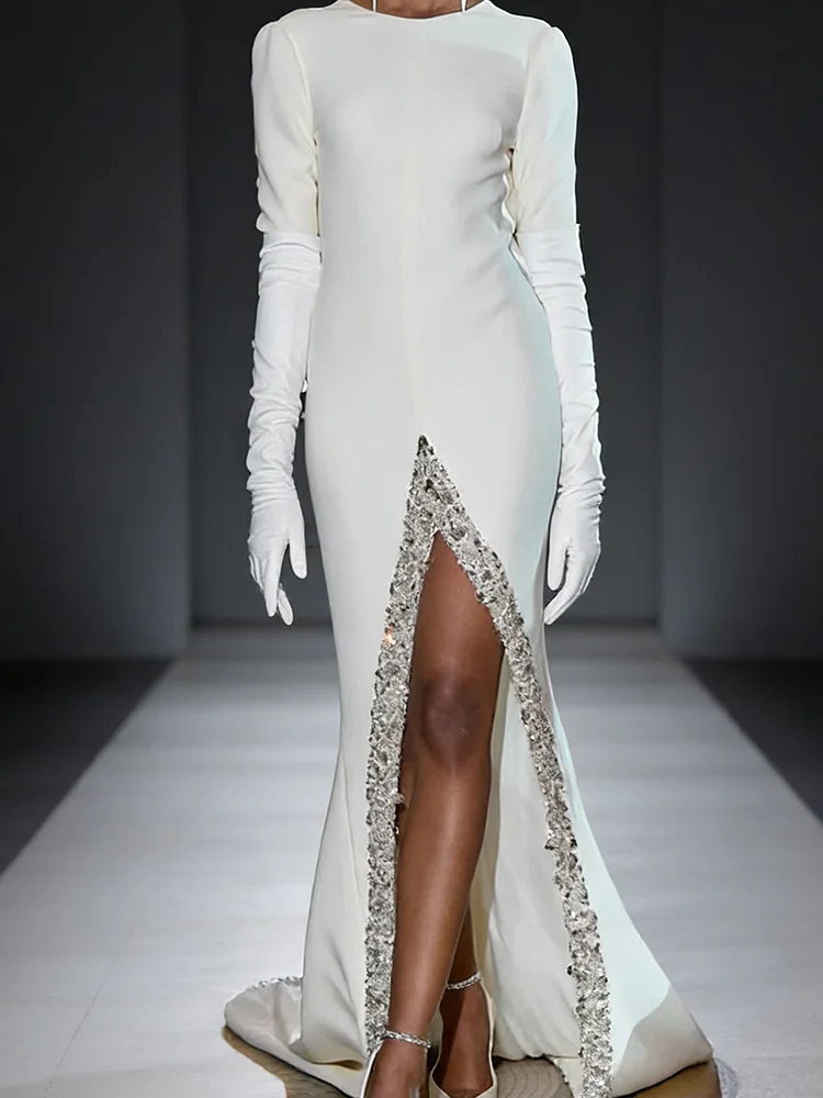 Elegant O-Neck Half Sleeve Beads Sheath Floor Length Formal Evening Dresses Birthday Party Prom Gowns Customized