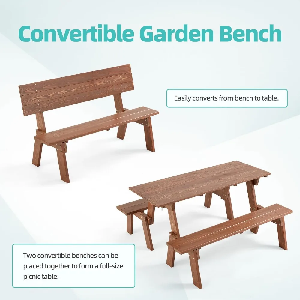 طقم طاولة نزهة قابل للتحويل في الهواء الطلق، أثاث حديقة خشبي 2 في 1 للفناء الخلفي والشرفة والفناء