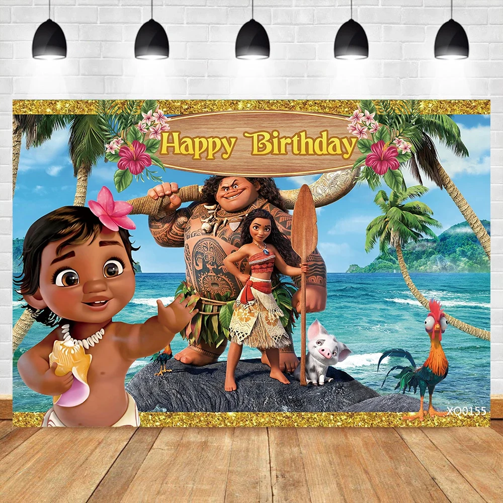 Moana Theme Backdrops Kids Girl Princess Birthday Party Baby Shower Decors Banner Gifts Cartoon Vaiana Photography Backgrounds