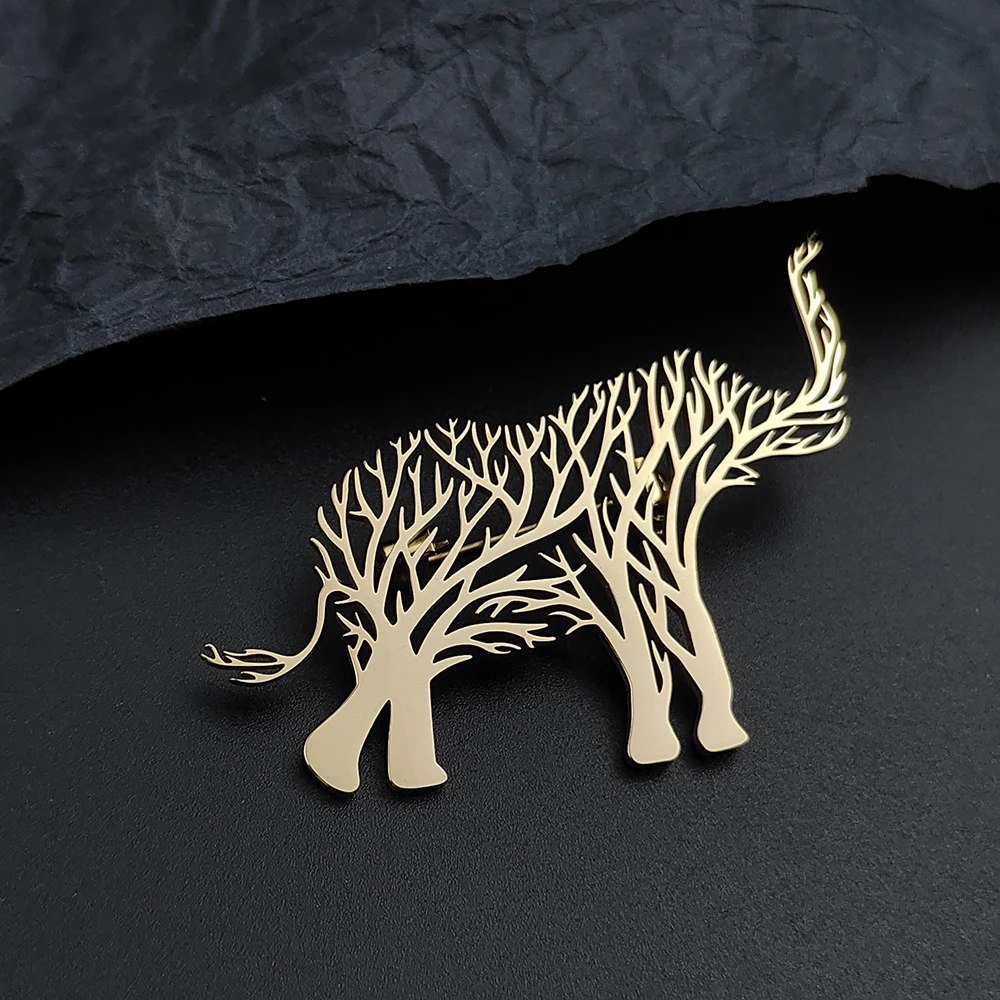 Fashionable and domineering elephant-shaped stainless steel brooch, trendy and simple, high-end feel pin, men and women brooch